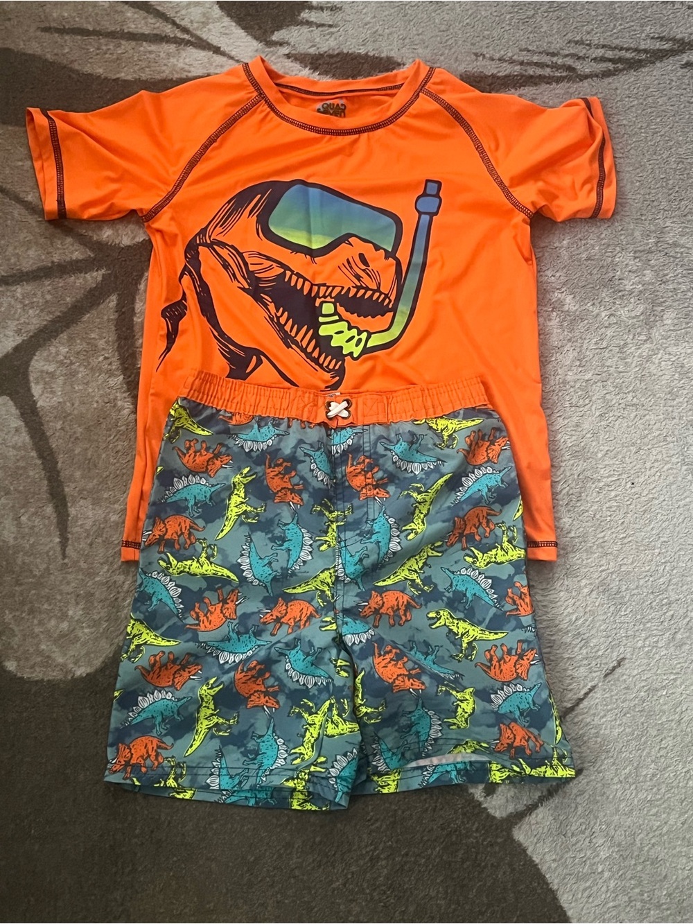 Boys Orange Dino Snorkel Rashguard Swim Set